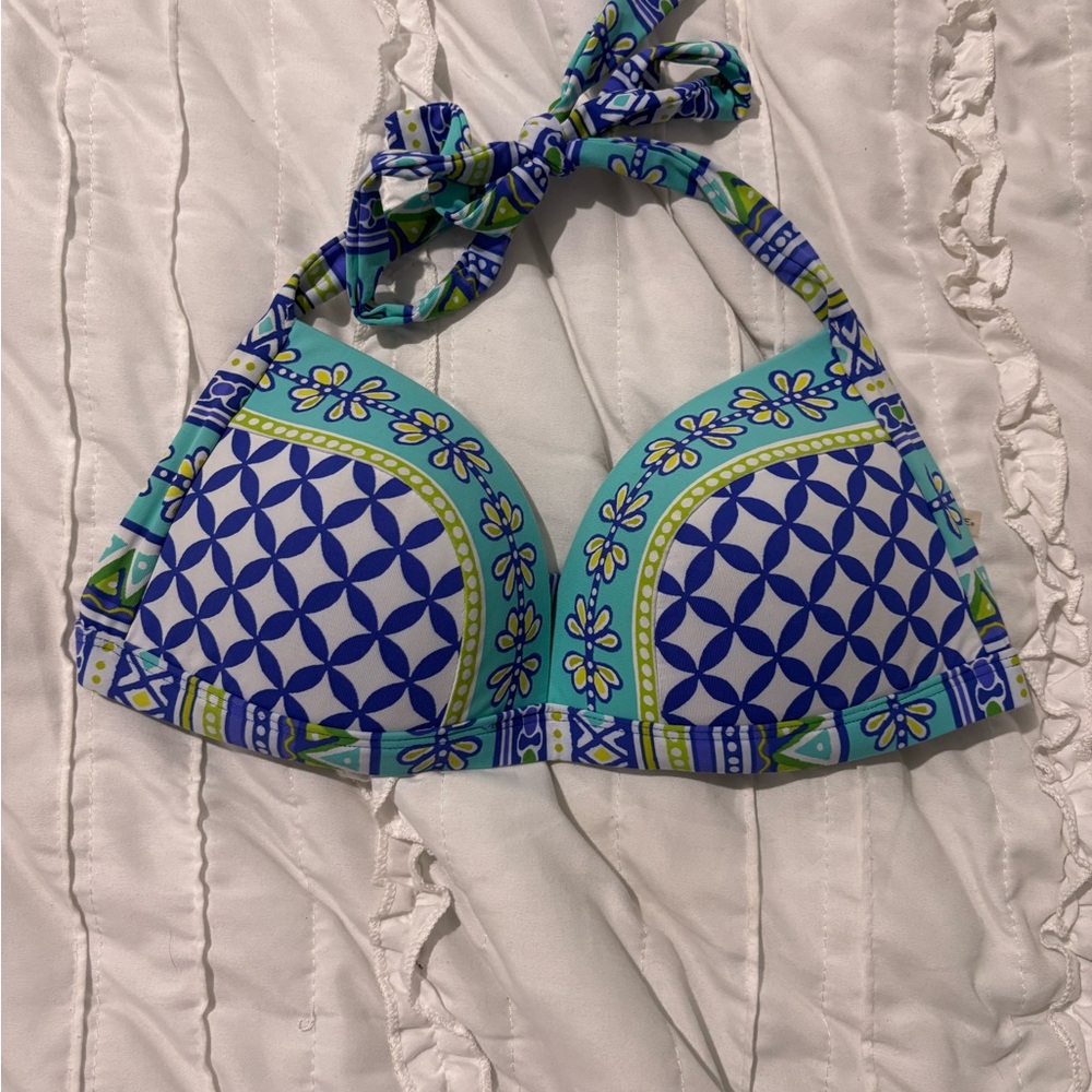 Bleu Rod Beattie Women Blue Teal Underwire Swim Bikini Top Size 6 Halter Tie